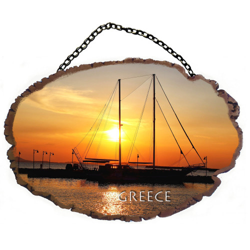 Ιστιοφόρο- Πέτρινο ωοειδές διακοσμητικό με αλυσίδα