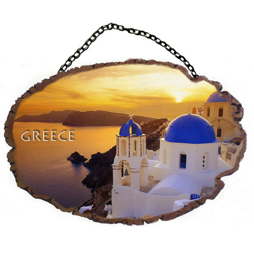 Κυκλάδες Ηλιοβασίλεμα - Πέτρινο ωοειδές διακοσμητικό με αλυσίδα